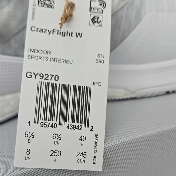 Adidas CrazyFlight W White Sneakers Size8 - Picture 7 of 8